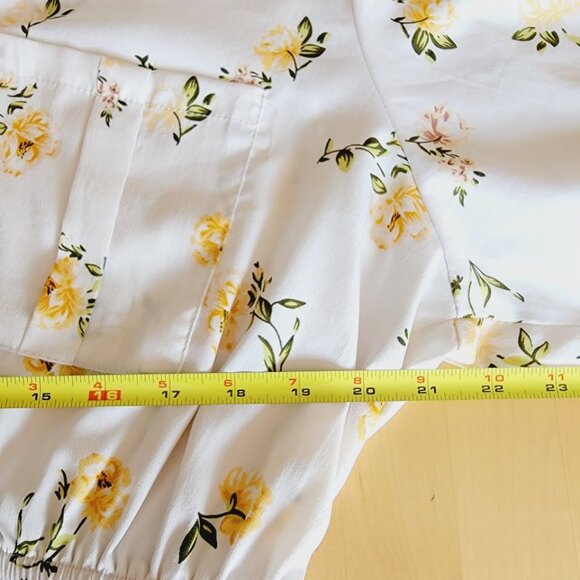 MPH Collection Womens White Floral Blouse Short Sleeve Drawstring Waist 1X BOHO - Picture 9 of 9
